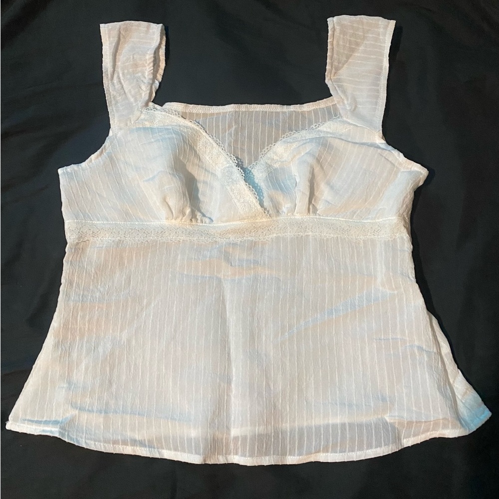White Sleeveless Top with Lace Detail